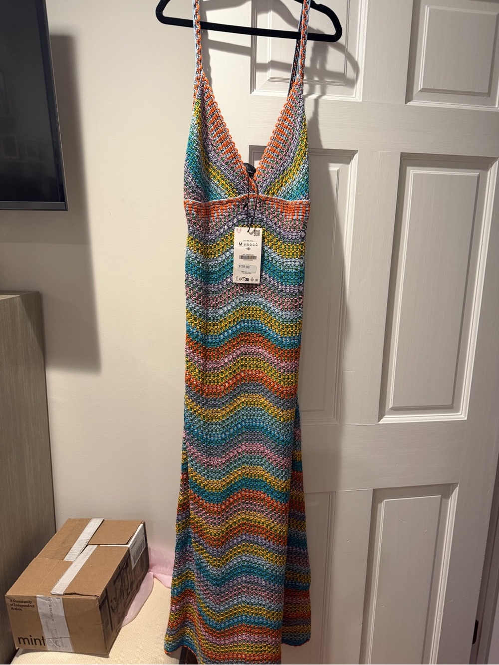 Zara Multicolor Crochet Midi Dress with Strappy V-Neck